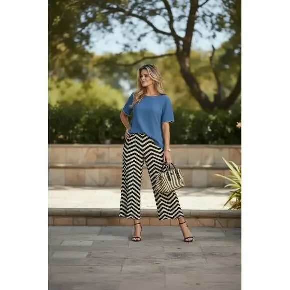 LOFT Outlet Blue Linen Blend Top XL Scalloped Hem Lightweight - Picture 2 of 6